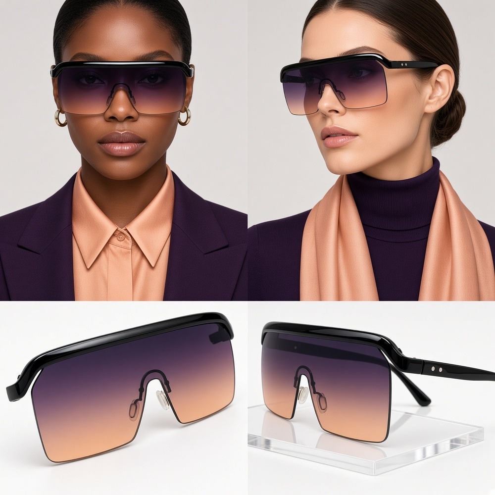 Shield Sunglasses Women One Size Black Purple Gradient New Oversized UV400